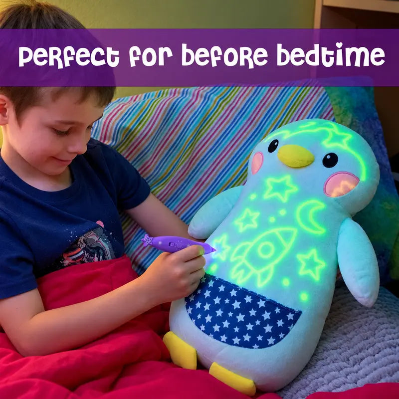 Large Glow-in-The-Dark Plush with Light Pen - Soft Cuddly Toy for Kids to Draw with Light