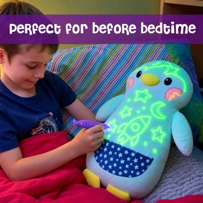 Large Glow-in-The-Dark Plush with Light Pen - Soft Cuddly Toy for Kids to Draw with Light