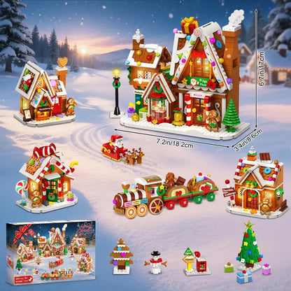 Advent Calendar 2026 Gingerbread House Mini Building Set with Lights, 24 Days Christmas Countdown Gift Factory Building Kit