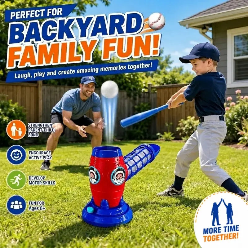 Automatic Baseball Pitching Machine with Bat and 10 Balls - Kids' Batting Practice Toy for Ages 3+
