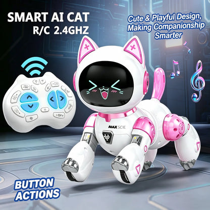 AI Smart Robot Cat Toy with Voice Control, Remote Control and Dynamic Expression Screen