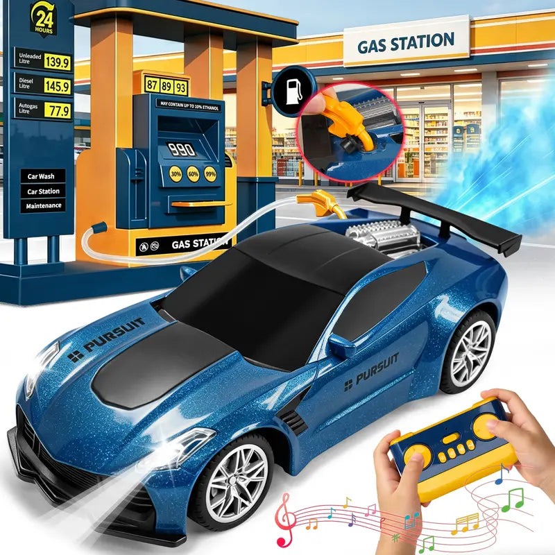 1:18 Remote Control Car with Spray and Dual Sounds, 2.4GHz LED Racing Toy for Boys and Girls