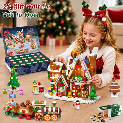 Advent Calendar 2026 Gingerbread House Mini Building Set with Lights, 24 Days Christmas Countdown Gift Factory Building Kit