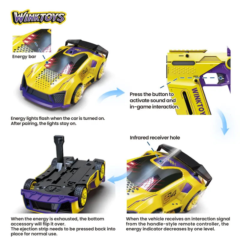 2-Player Interactive Racing Game Car Set with LED Lights and 2 Controllers