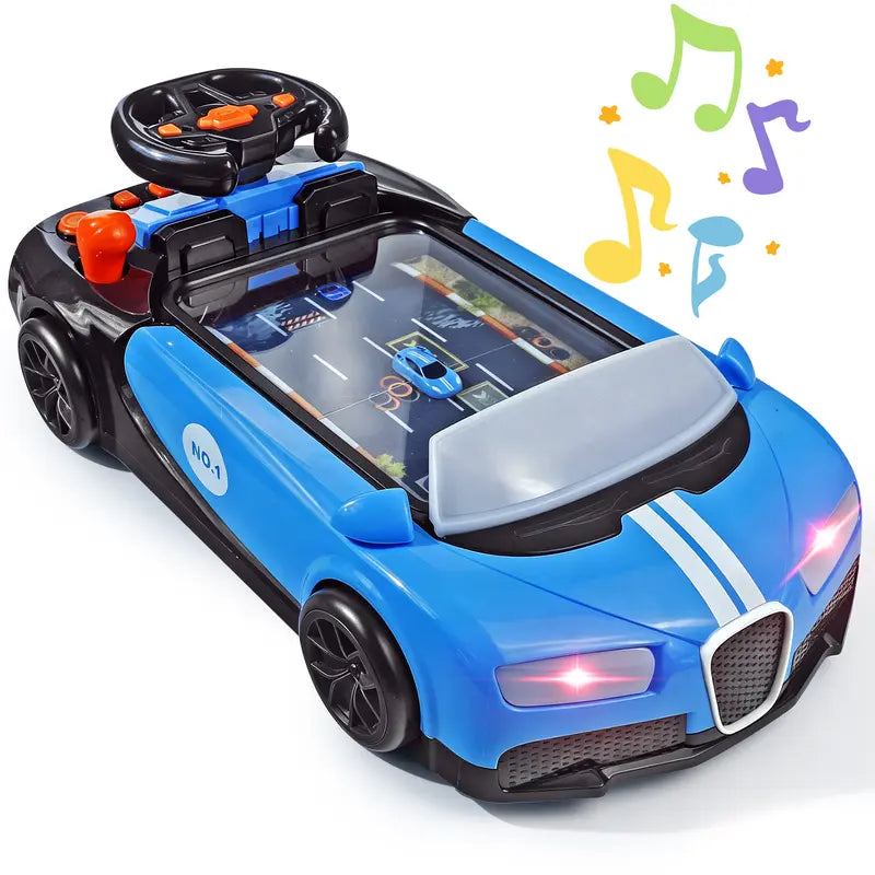 Kids Racing Steering Wheel Toy - Interactive Driving Simulator with Moving Road Track