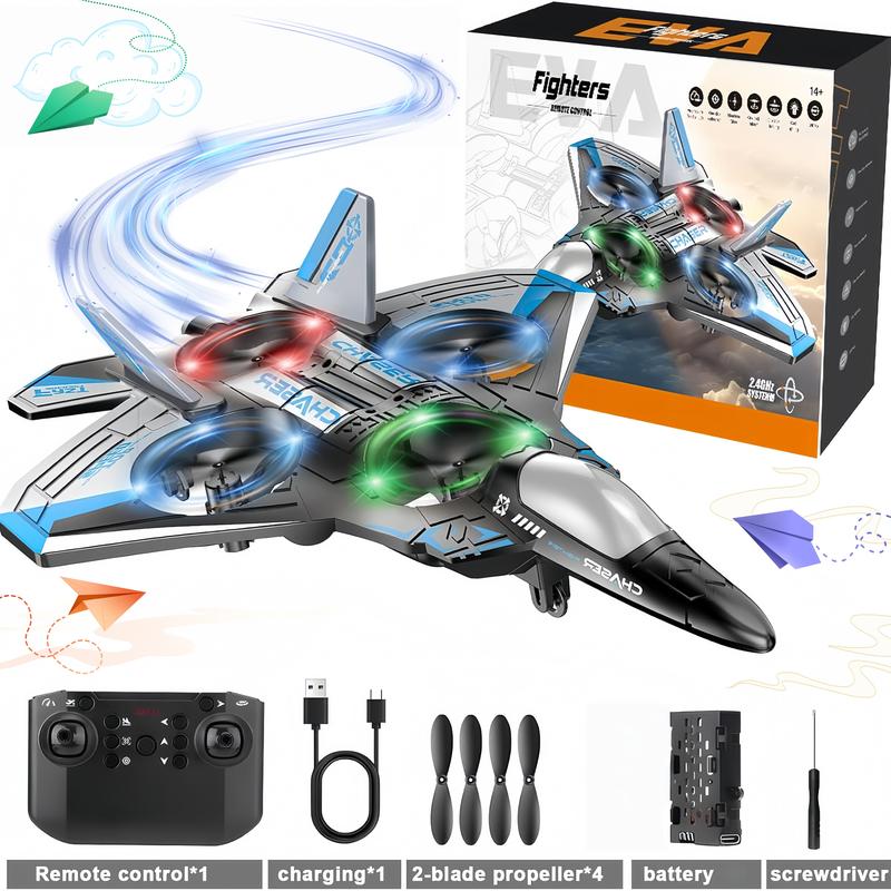 Unisex Kids RC Flying Fighter Jet Toy - Durable EVA Foam Remote Control Plane with LED Lights