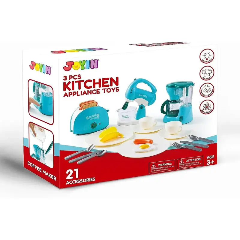 Pretend Kitchen Toy Set with Coffee Maker, Mixer, Toaster, Realistic Lights & Sounds