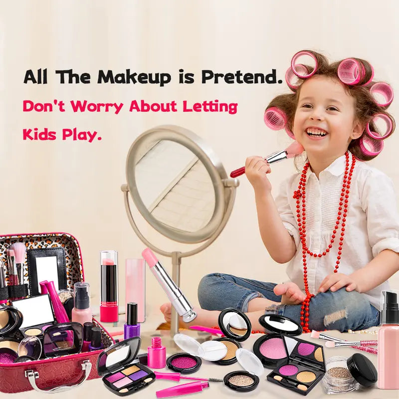 Simulated Makeup Kit - Playful Pretend Play Toys for Girls with Cosmetic Bag, Birthday Gift Ready
