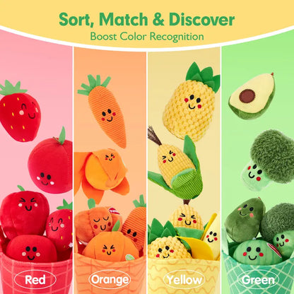 16Pcs Colorful Play Food Set - Crinkle and Rattle Montessori Learning Toys for Infants 6-12 Months