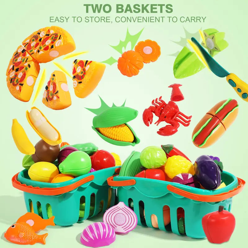 Unisex BPA-Free ABS Plastic Toddler Kitchen & Food Toys, 100-Pcs Nontoxic Fruit & Vegetable Cutting Set