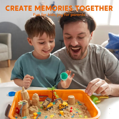 Construction Sensory Bin for Toddlers with Glow in The Dark Stones, Sandbox with Lid Castle Building Kit