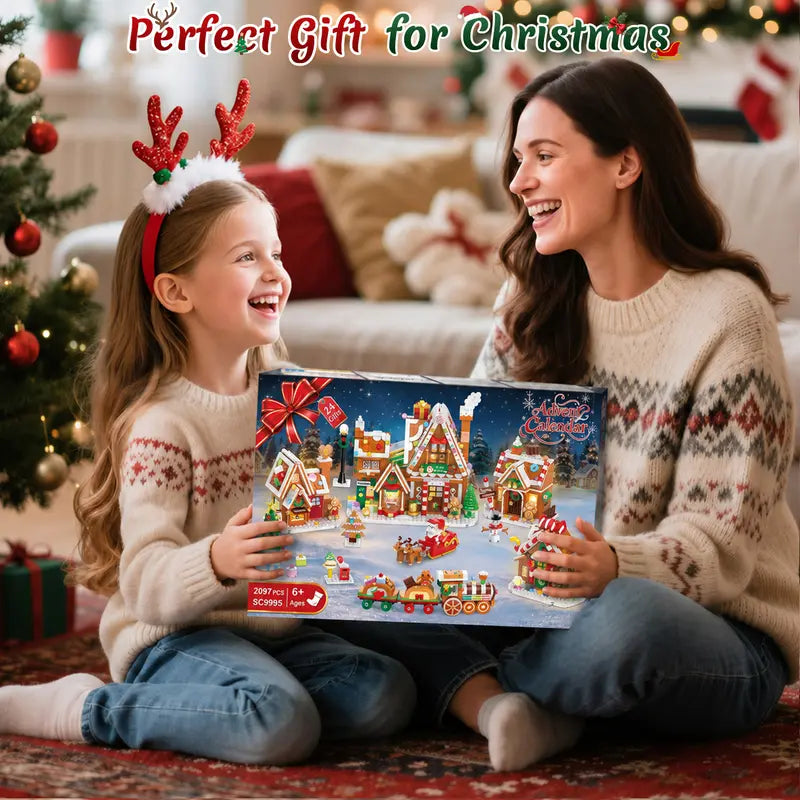 Advent Calendar 2026 Gingerbread House Mini Building Set with Lights, 24 Days Christmas Countdown Gift Factory Building Kit