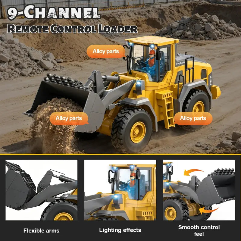 4-Pcs Remote Control Construction Vehicle Set - Metal Excavator, Loader, Dump Truck, Bulldozer