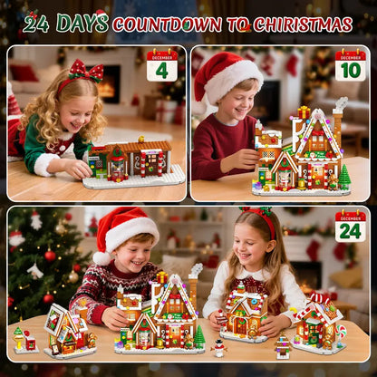 Advent Calendar 2026 Gingerbread House Mini Building Set with Lights, 24 Days Christmas Countdown Gift Factory Building Kit