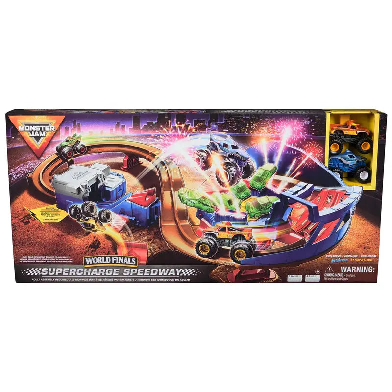 Supercharge Speedway Playset with 2 High-Performance Miniature Monster Trucks