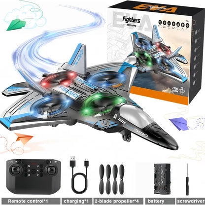 Unisex Kids RC Flying Fighter Jet Toy - Durable EVA Foam Remote Control Plane with LED Lights
