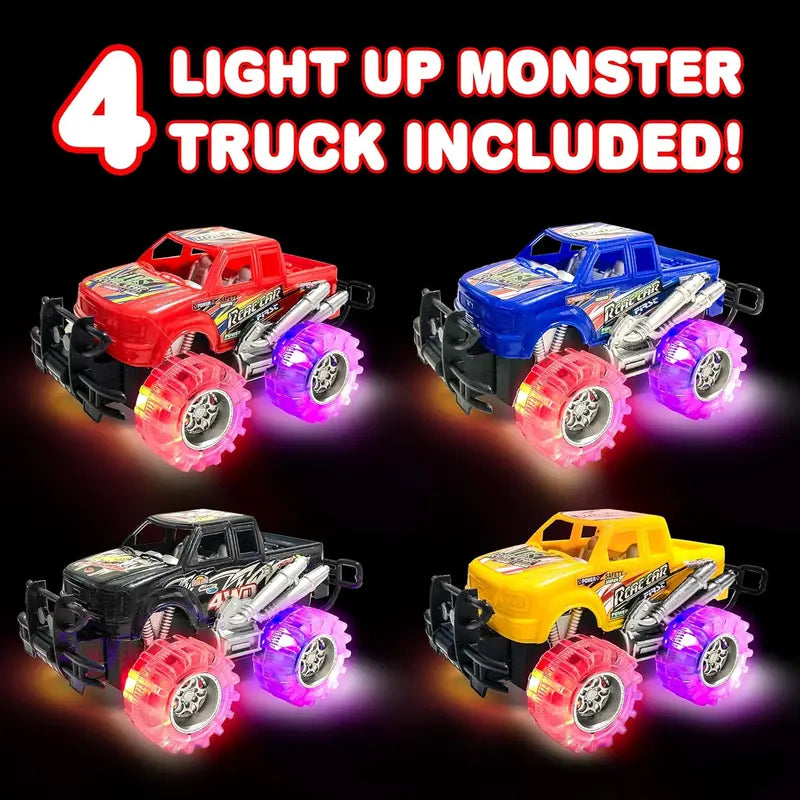 Realistic 6-inch LED Light-Up Monster Truck Playset - Rugged Design, 2-Pack