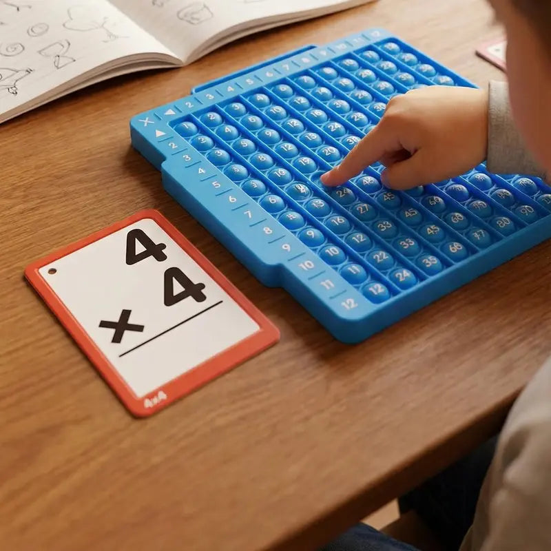 Press-to-Play Board Fidget Set with Laminated Math Flash Cards for Grades 1-6