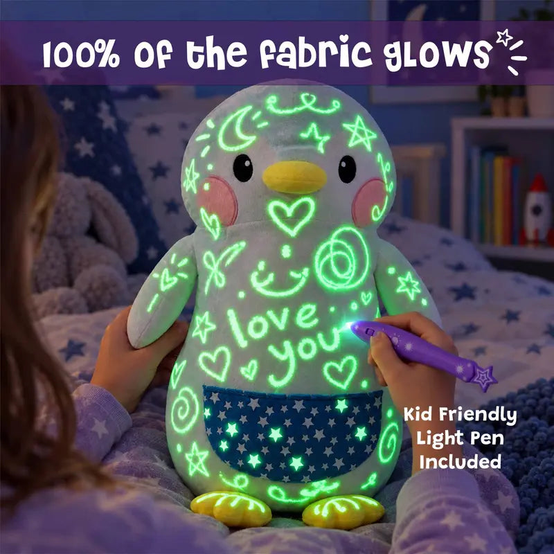 Large Glow-in-The-Dark Plush with Light Pen - Soft Cuddly Toy for Kids to Draw with Light