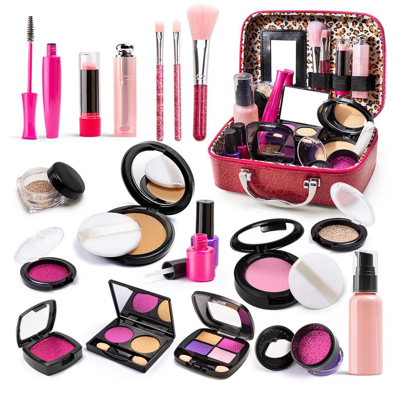 Simulated Makeup Kit - Playful Pretend Play Toys for Girls with Cosmetic Bag, Birthday Gift Ready