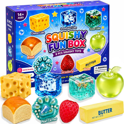 8PCS Squishy Box Mystery Fun Set, Malt Sugar Slow Rebound Stress Relief Toys for Adults