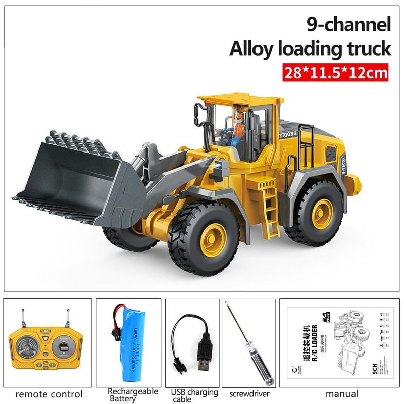 4-Pcs Remote Control Construction Vehicle Set - Metal Excavator, Loader, Dump Truck, Bulldozer