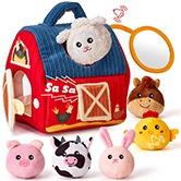 Surprise Barn Playset with Stuffed Farm Animals & Real Sounds - Montessori Sensory Toy for Toddlers