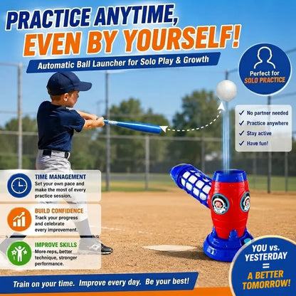 Automatic Baseball Pitching Machine with Bat and 10 Balls - Kids' Batting Practice Toy for Ages 3+