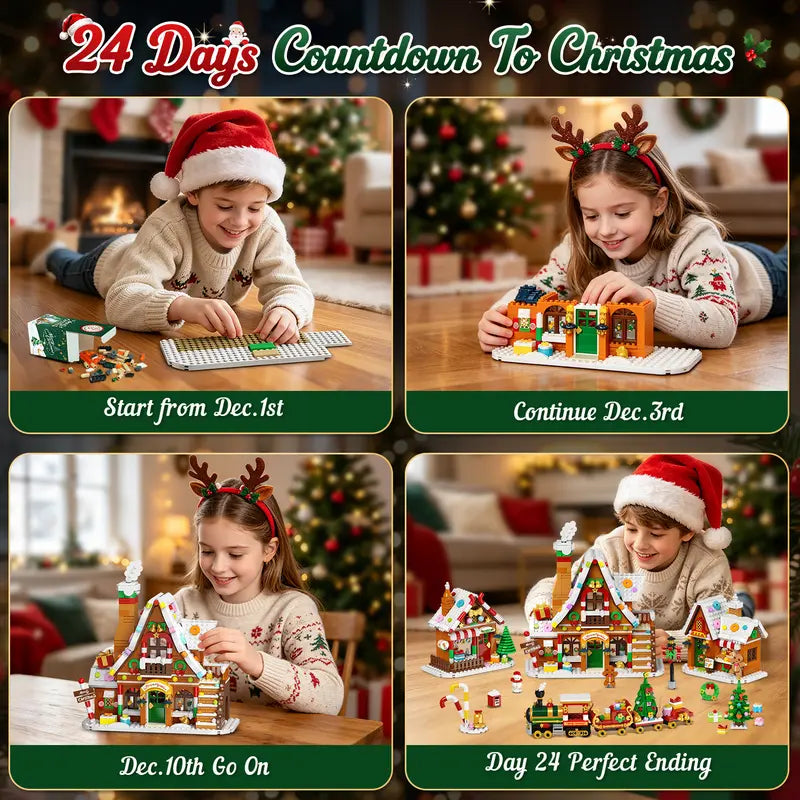 Advent Calendar 2026 Gingerbread House Building Set with Lights - 24 Days Countdown Christmas Village