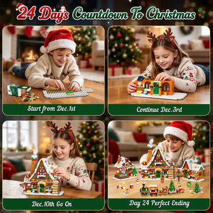 Advent Calendar 2026 Gingerbread House Building Set with Lights - 24 Days Countdown Christmas Village