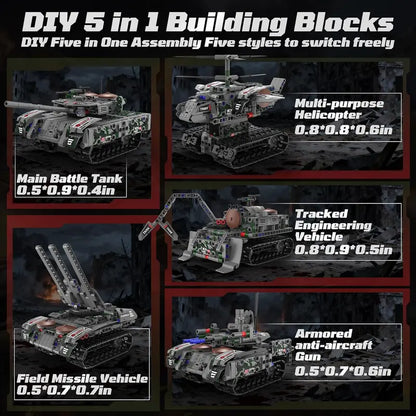 5-in-1 STEM RC Tank Building Kit, 389PCS Programmable Blocks with Remote & APP Control