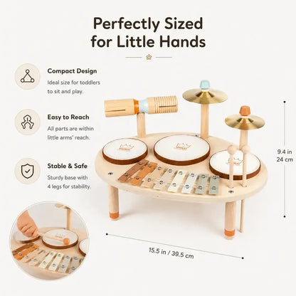 4-in-1 Wooden Drum Set with Xylophone - Montessori Musical Instruments for Toddlers