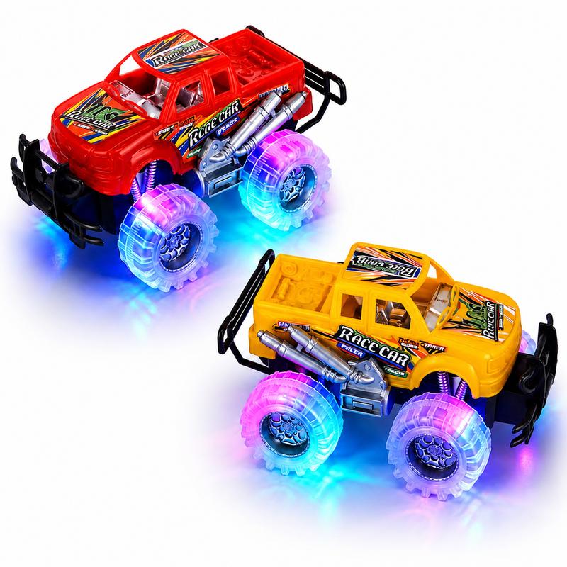 Realistic 6-inch LED Light-Up Monster Truck Playset - Rugged Design, 2-Pack