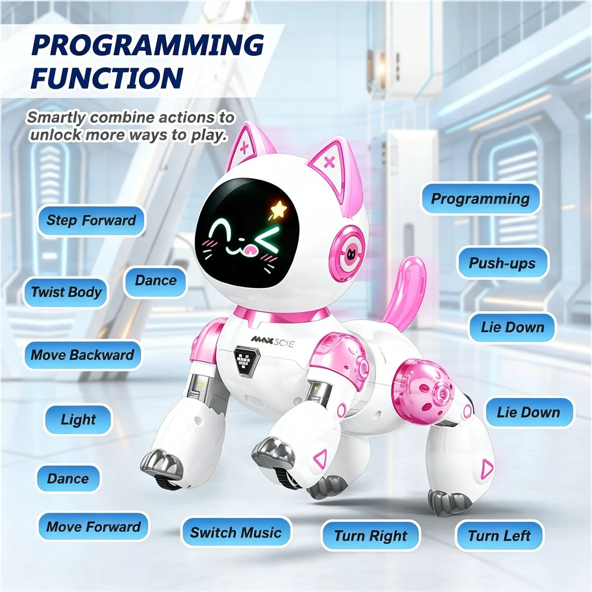 AI Smart Robot Cat Toy with Voice Control, Remote Control and Dynamic Expression Screen