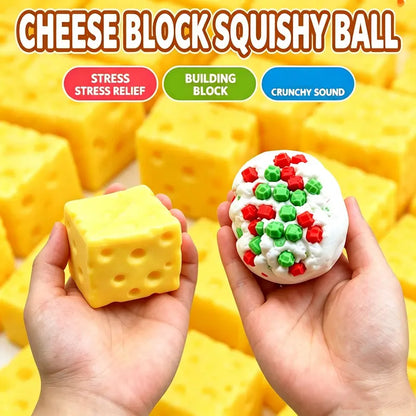 6-Piece Crunchy ASMR Sensory Fidget Balls, Interlocking Brick Filled Anti-Stress Squishy Toys