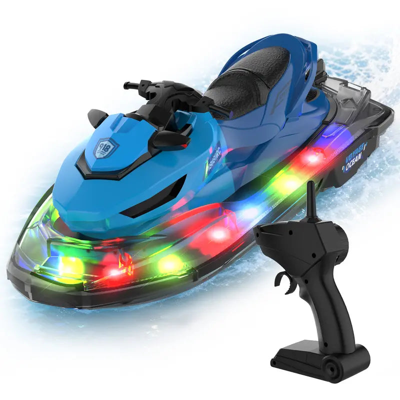 2.4GHz Learning RC Water Scooter Boat - Motorcycle Style with LED Lights and Auto-Pilot