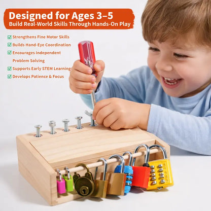 Montessori Screwdriver Board and Lock and Key Toy Set for Kids Ages 3-5
