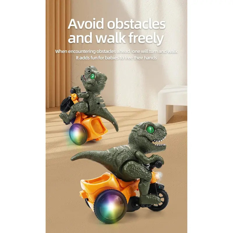 Interactive Electric Dinosaur Tricycle Stunt Toy with Music and Colorful Rotating Lights