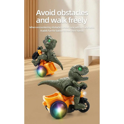 Interactive Electric Dinosaur Tricycle Stunt Toy with Music and Colorful Rotating Lights