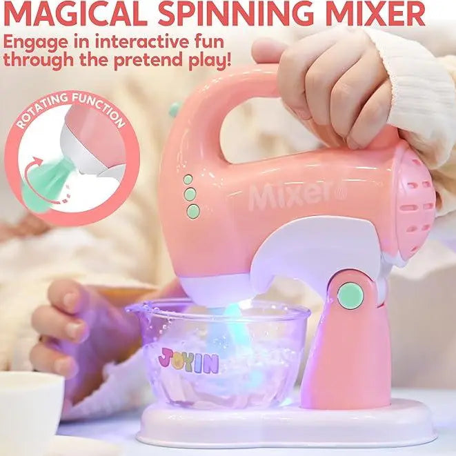 Pretend Kitchen Toy Set with Coffee Maker, Mixer, Toaster, Realistic Lights & Sounds
