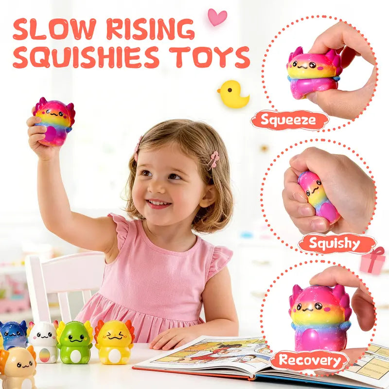 24-Pack Kawaii Slow Rising Axolotl Squishies Toys - Soft Stretchy Sensory Fidget Pack