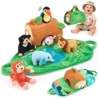 Surprise Barn Playset with Stuffed Farm Animals & Real Sounds - Montessori Sensory Toy for Toddlers