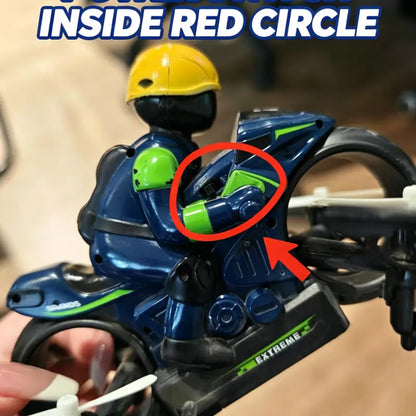 2-in-1 RC Flying Motorcycle Drone with 360° Stunts, LED Lights and Dual Mode