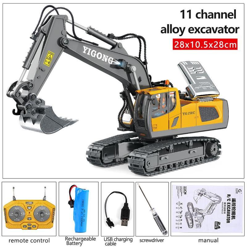 4-Pcs Remote Control Construction Vehicle Set - Metal Excavator, Loader, Dump Truck, Bulldozer