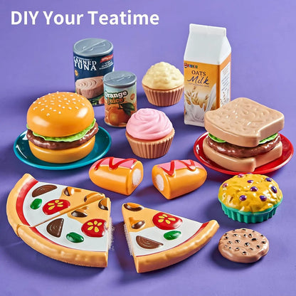 78-Piece Pretend Play Kitchen Food Toy Set with Cuttable Fruits and Vegetables for Kids