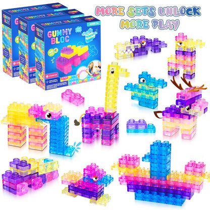 Gummy Building Blocks - Squishy Multi-color Stacking Sensory Toy for Early Learning and STEM