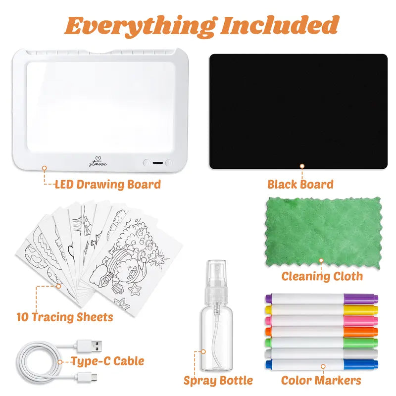 LED Drawing Board for Kids - Rechargeable Light-Up Tracing Board with Markers and RGB Glow Effect