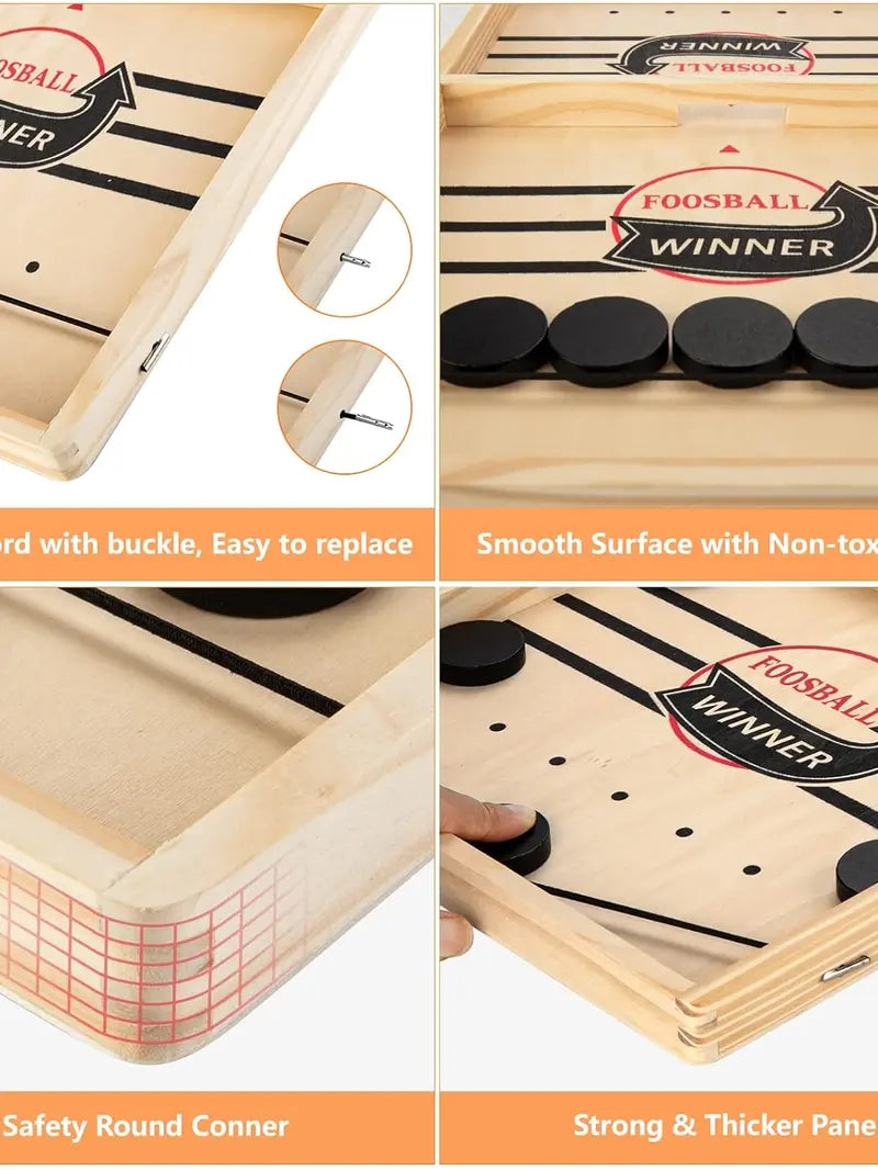 Fast Sling Puck Game - Fast-Paced Wooden Board Game for Family and Friends