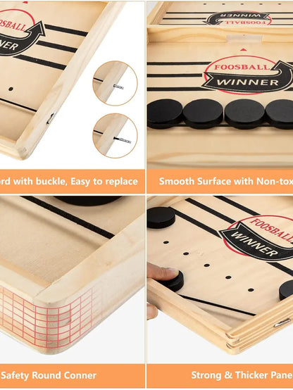 Fast Sling Puck Game - Fast-Paced Wooden Board Game for Family and Friends