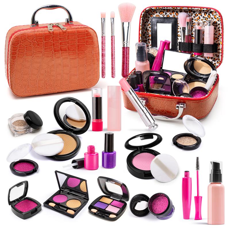 Simulated Makeup Kit - Playful Pretend Play Toys for Girls with Cosmetic Bag, Birthday Gift Ready